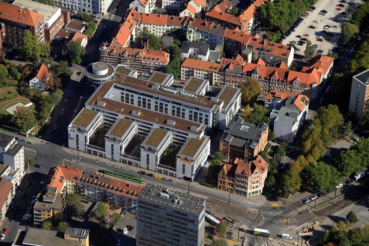 Luftaufnahme des Sozialgerichts mit der Humboldtstraße