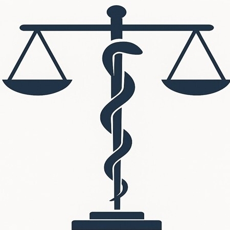 Eine Waage mit dem Aeskulap-Stab